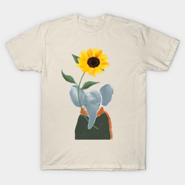 Elephant with Sunflower T-Shirt by kozinoart